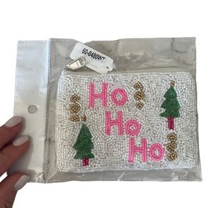 VIOLA Stocking Ho Ho Ho White Seed Bead Coin Purse